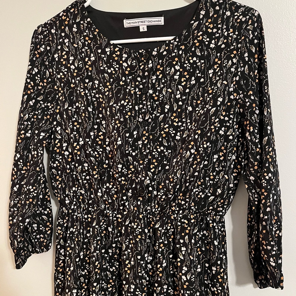 Ashley' 3/4 Sleeve Nursing Friendly Floral Midi Dress - S / Black